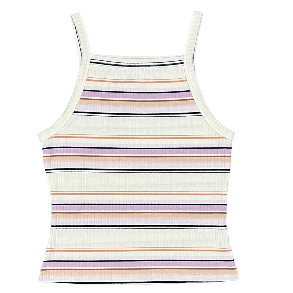 Mudd Striped Vertical Ribbed Cropped Tank Top White Size Large